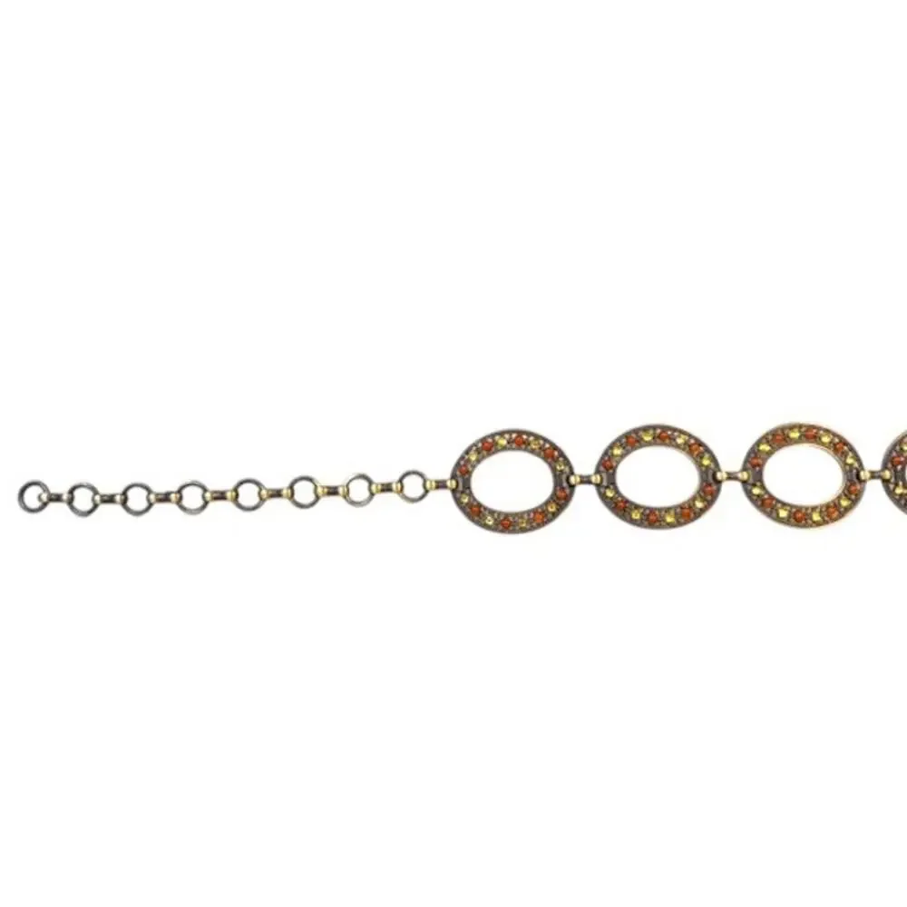 Vintage Oval Link Rhinestone Statement Belt Amber Brass Boho Western